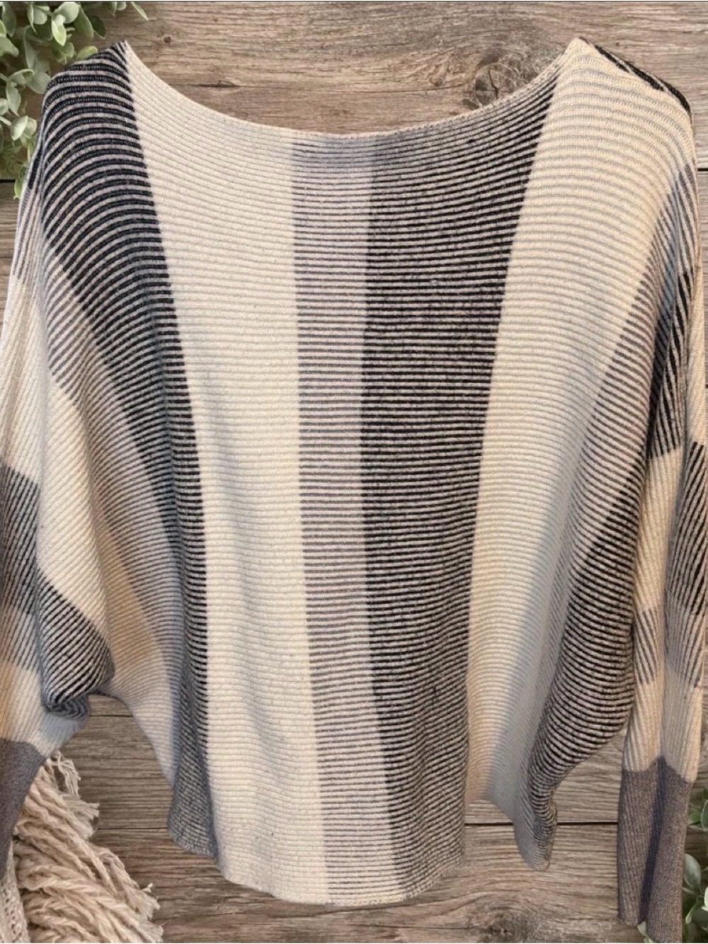 Philosophy Striped Scoopneck Sweater in Cream and Gray